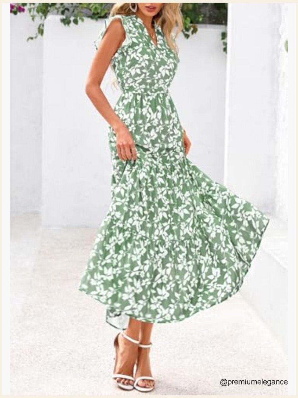 Floral Cap Sleeve Midi Dress V-Neck Ruffle Tiered Boho Summer - Picture 4 of 7